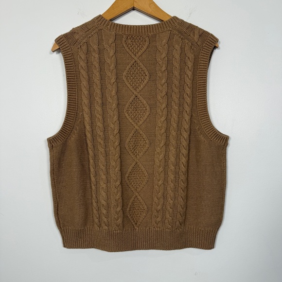 J.Crew Cable Knit Sweater Vest L NWT | 100% Cotton Fisherman Style Tan - Picture 6 of 8